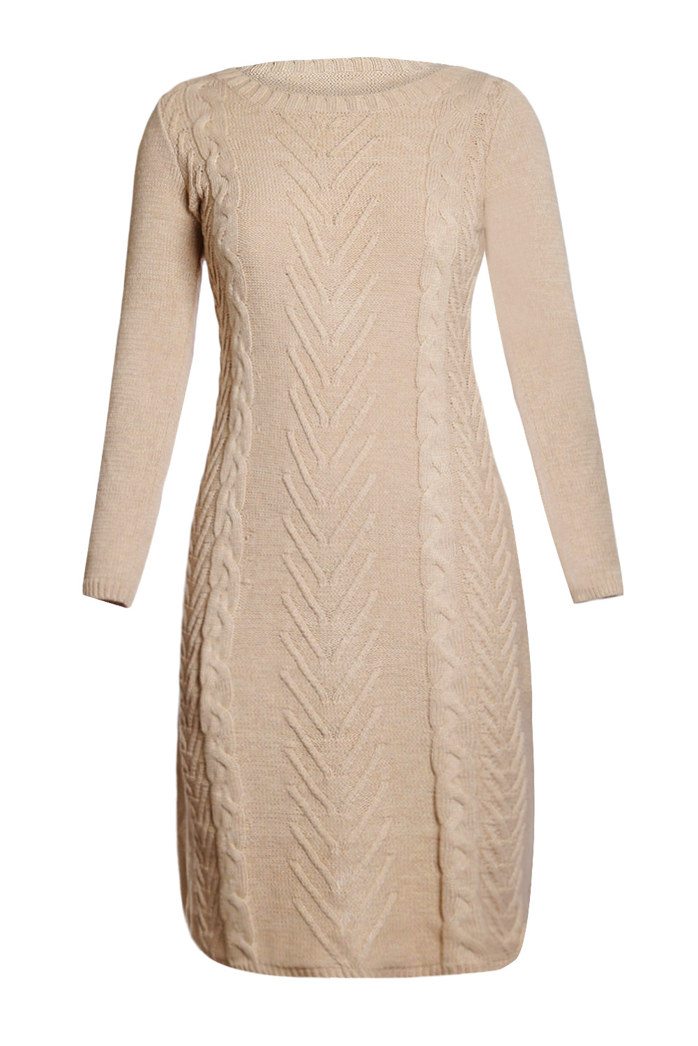 BY27772-16 Khaki Women’s Hand Knitted Sweater Dress